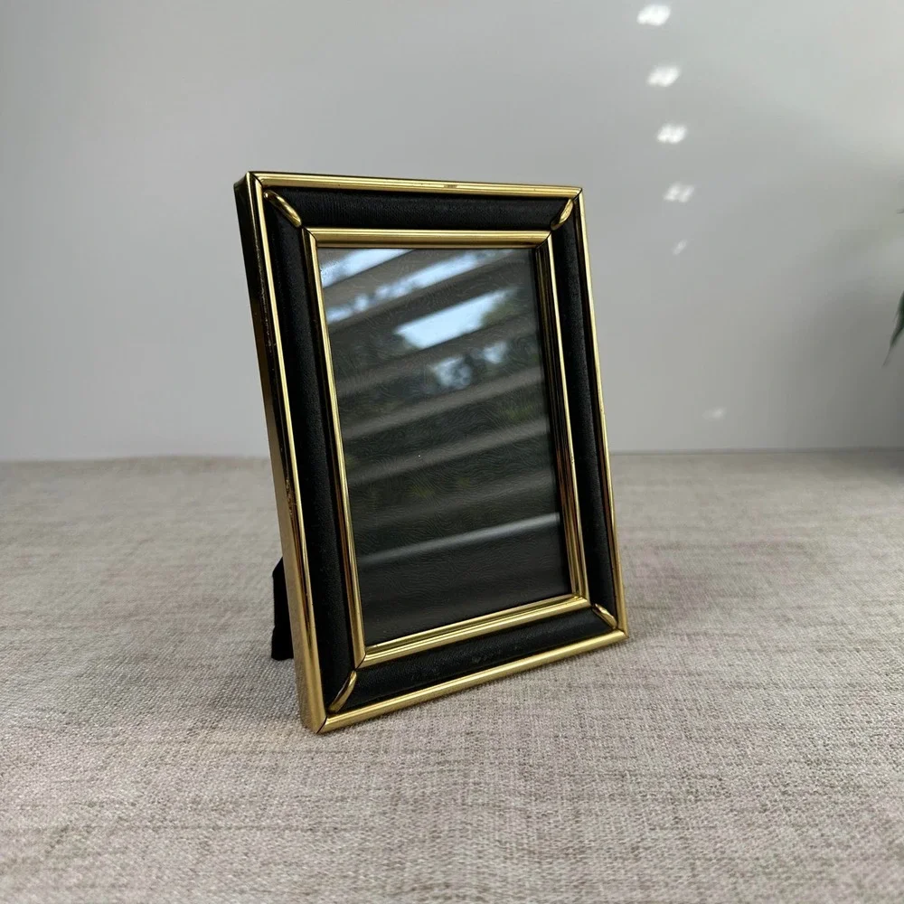 Vintage Brass Picture Frames Set of 2 4x6 Gold Black Korea Hollywood Regency